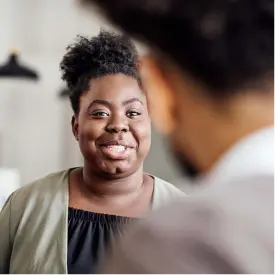Woman chatting smiling